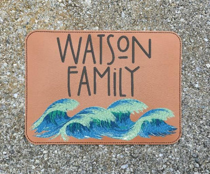 Embroidered Faux Leather Marine Vinyl Stroller Wagon Patch Waves Last Name Patch