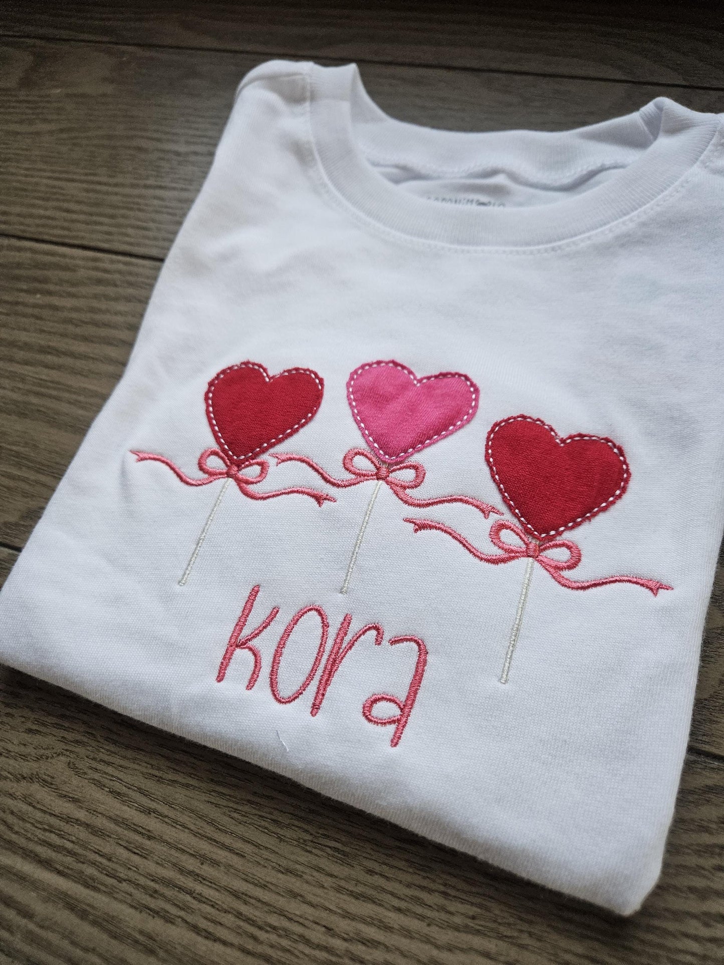 Valentines Day Lollipop Applique Personalized Name Embroidered TShirt