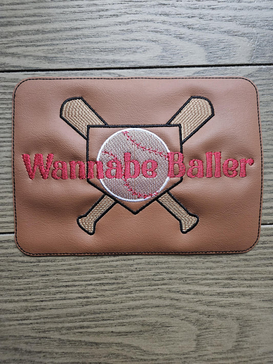 Embroidered Faux Leather Marine Vinyl Stroller Wagon Patch Caution Wannabe Baller Baseball Softball patch