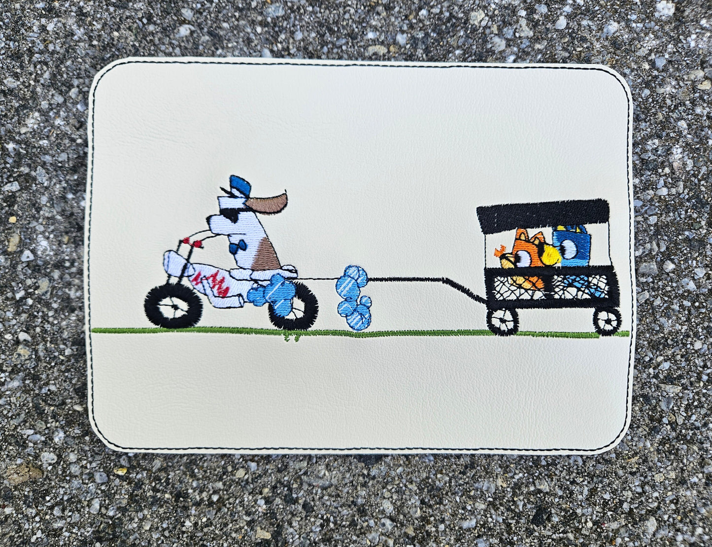 Embroidered Faux Leather Marine Vinyl Stroller Wagon Patch Blue Dog Drawing Wagon