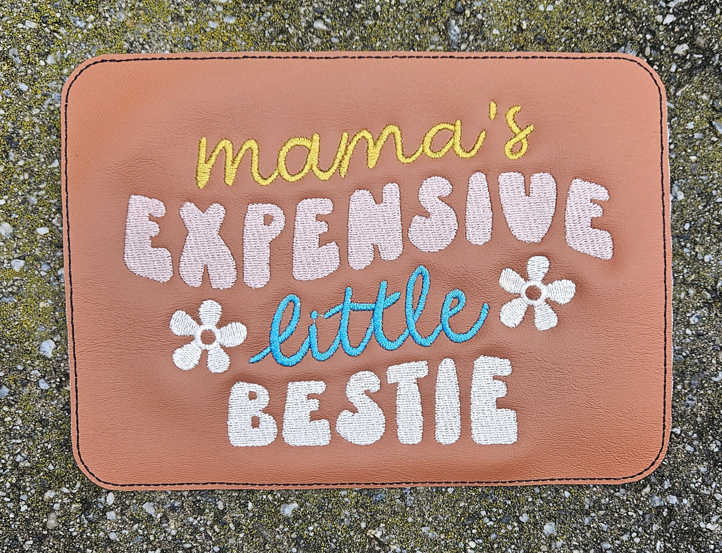 Embroidered Faux Leather Marine Vinyl Stroller Wagon Patch Mama's expensive little bestie(s)