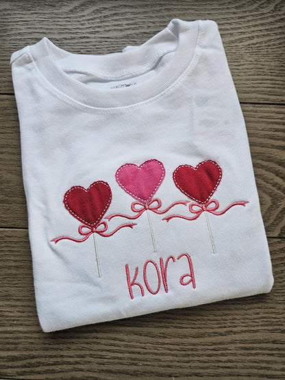 Valentines Day Lollipop Applique Personalized Name Embroidered TShirt