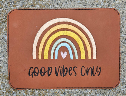 Embroidered Faux Leather Marine Vinyl Stroller Wagon Patch good vibes only