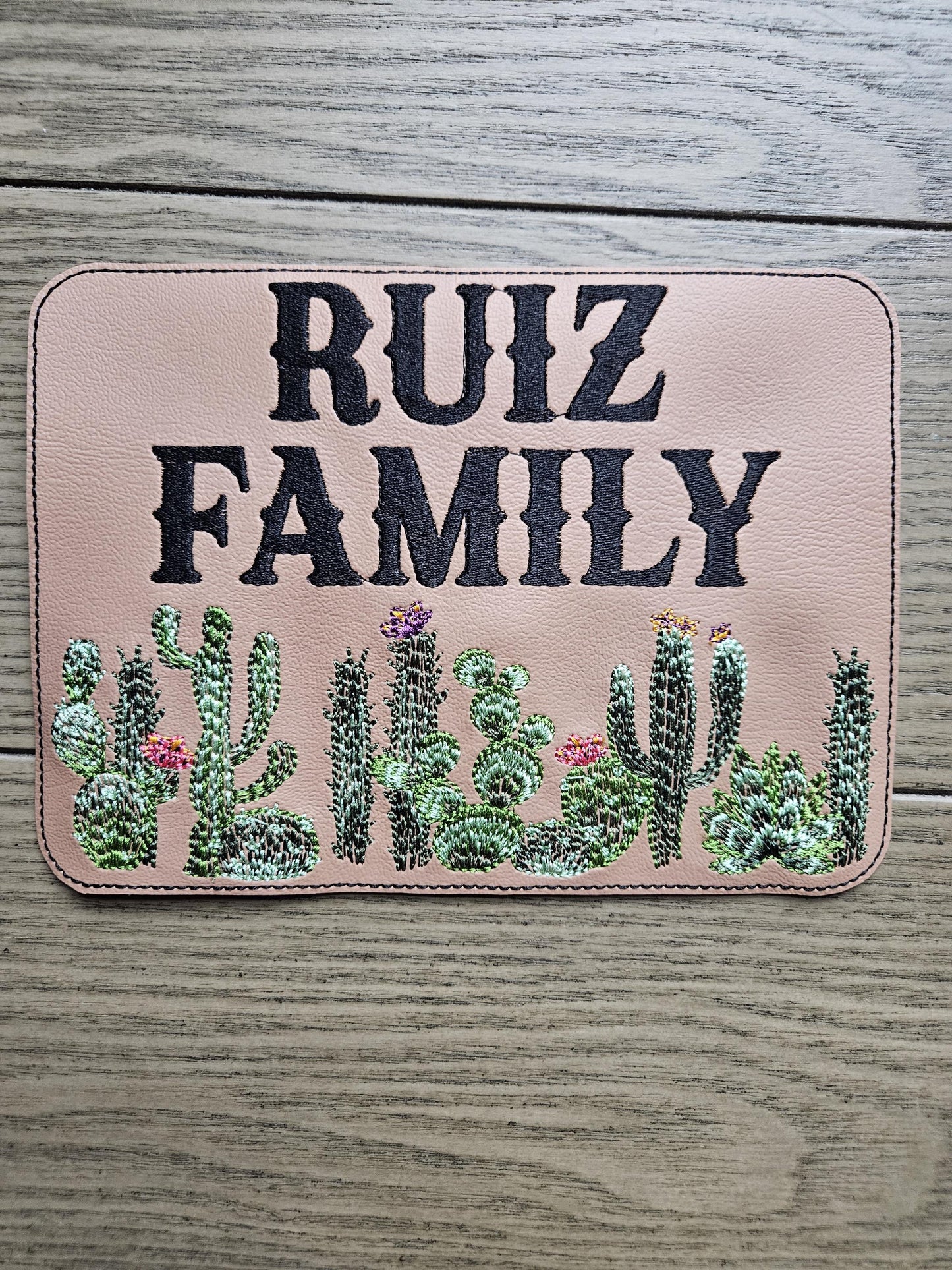 Embroidered Faux Leather Marine Vinyl Stroller Wagon Patch Cactus Last Name Patch