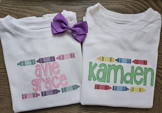 Crayon Back to School Personalized Name Embroidered TShirt