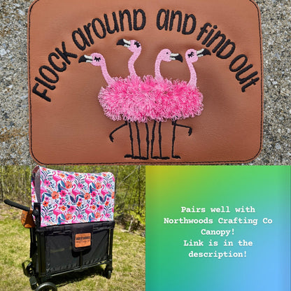 Embroidered Faux Leather Marine Vinyl Stroller Wagon Patch Flock around and find out flamingos