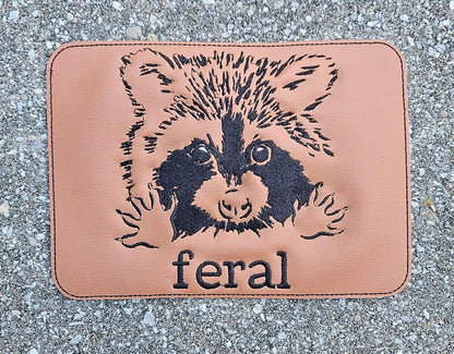 Embroidered Faux Leather Marine Vinyl Stroller Wagon Patch Feral Raccoon