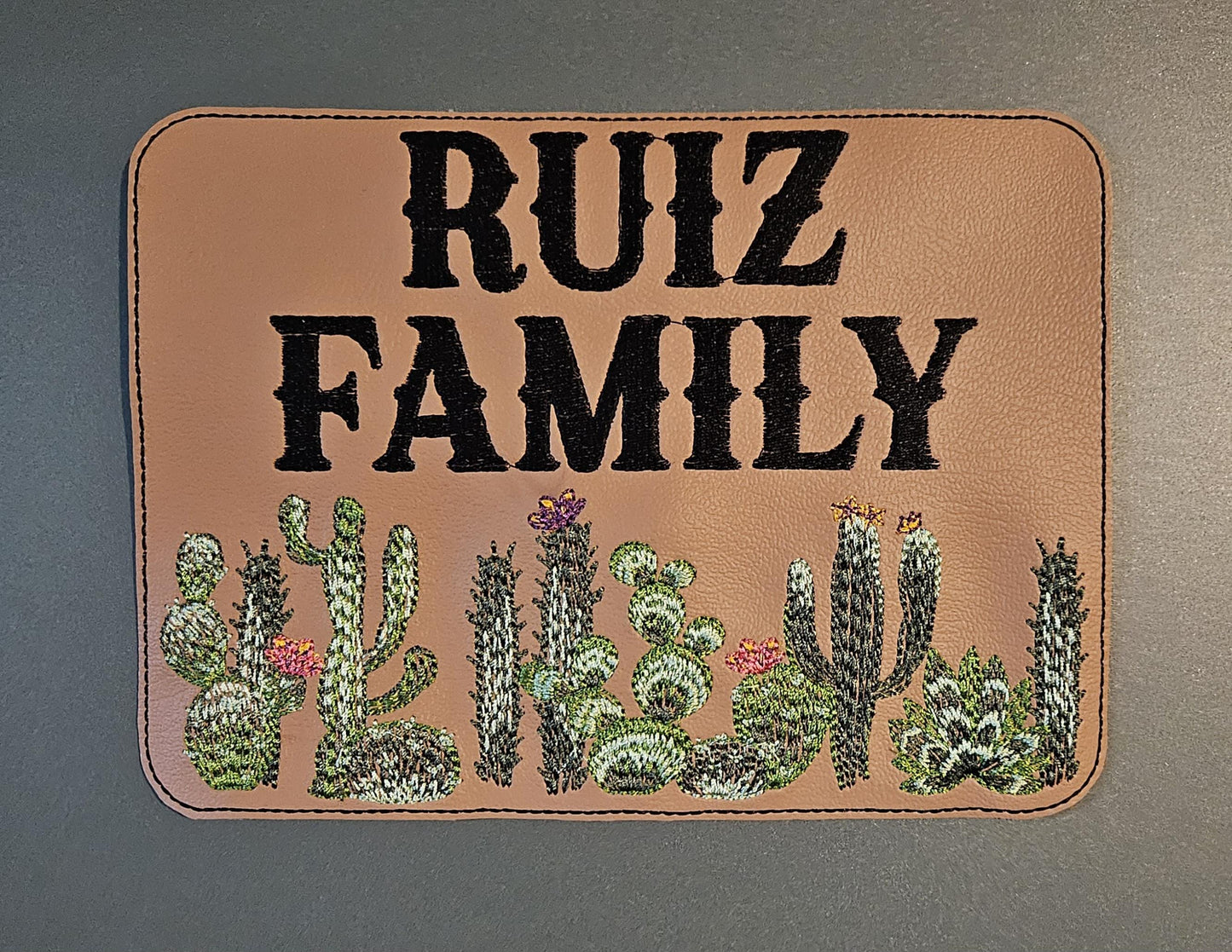 Embroidered Faux Leather Marine Vinyl Stroller Wagon Patch Cactus Last Name Patch