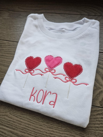 Valentines Day Lollipop Applique Personalized Name Embroidered TShirt