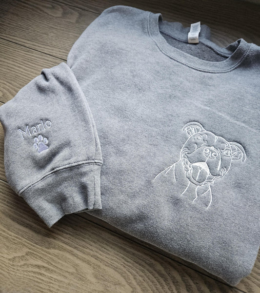 Custom Embroidered Pet Line Art Crewneck Sweatshirt