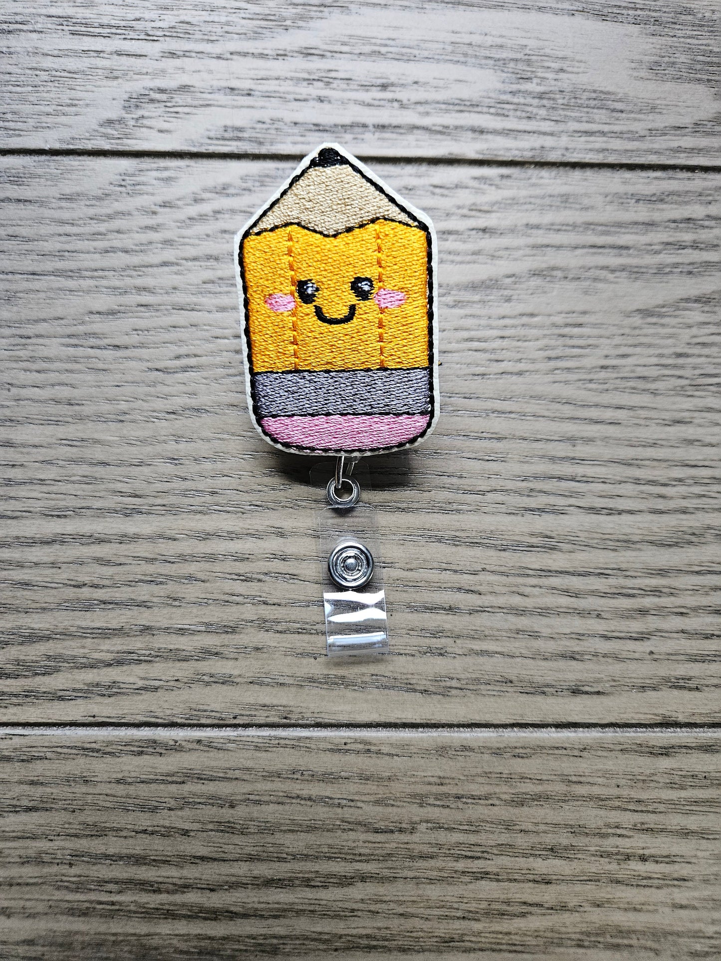 Teacher Pencil Feltie Badge Reel Buddy Embroidered Vinyl Teacher Gift