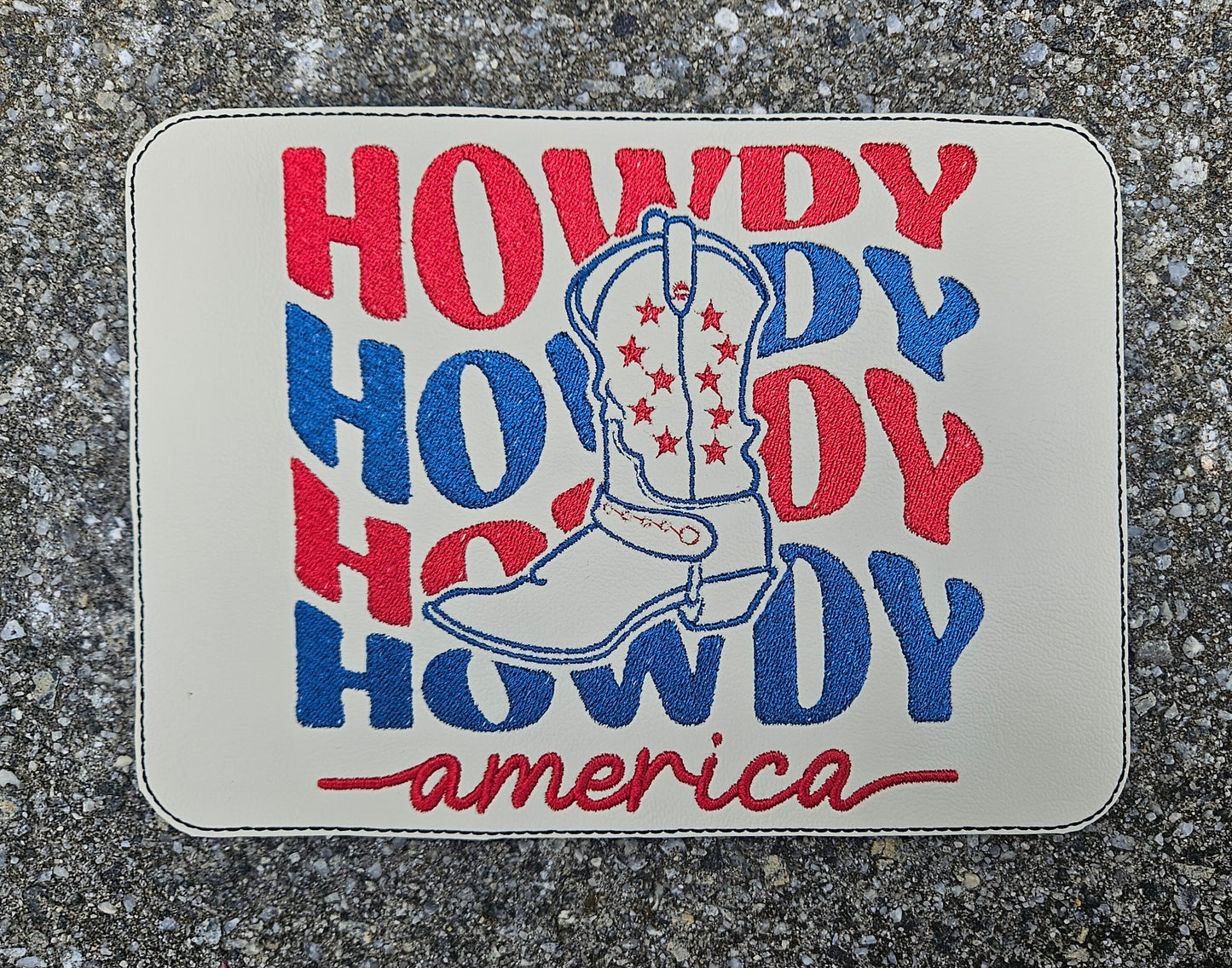 Embroidered Faux Leather Marine Vinyl Stroller Wagon Patch Howdy America Cowboy USA