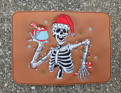 Embroidered Faux Leather Marine Vinyl Stroller Wagon Patch Dead Inside Christmas Skeleton