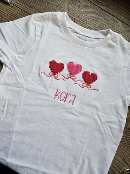 Valentines Day Lollipop Applique Personalized Name Embroidered TShirt