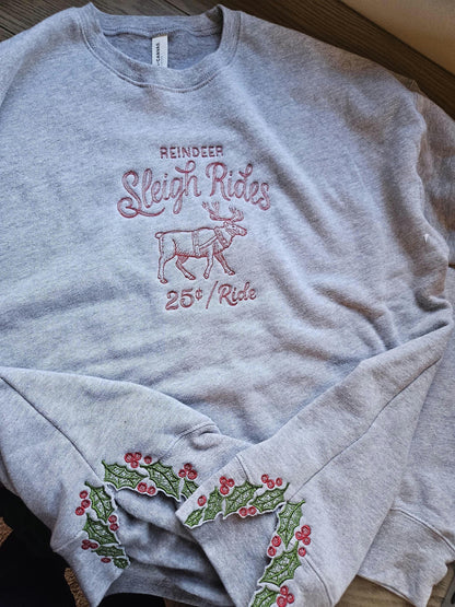 Reindeer Sleigh Rides Christmas side bow Crewneck Sweatshirt