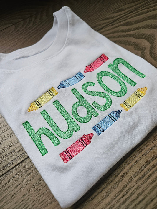 Crayon Back to School Personalized Name Embroidered TShirt