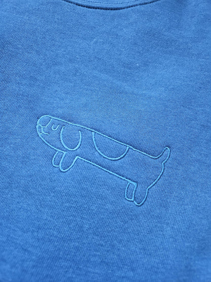 Long Hidden Dog Blue Dog Embroidered Adult Crewneck Sweatshirt