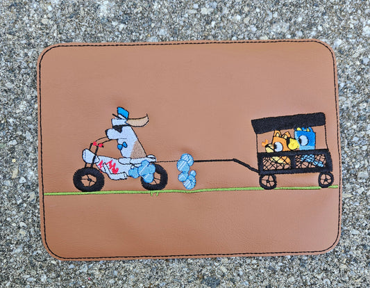 Embroidered Faux Leather Marine Vinyl Stroller Wagon Patch Blue Dog Drawing Wagon